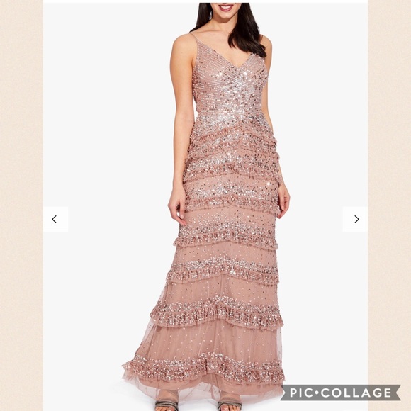 Adrianna Papell spaghetti strap and ruffle embellished long gown - Picture 3 of 13